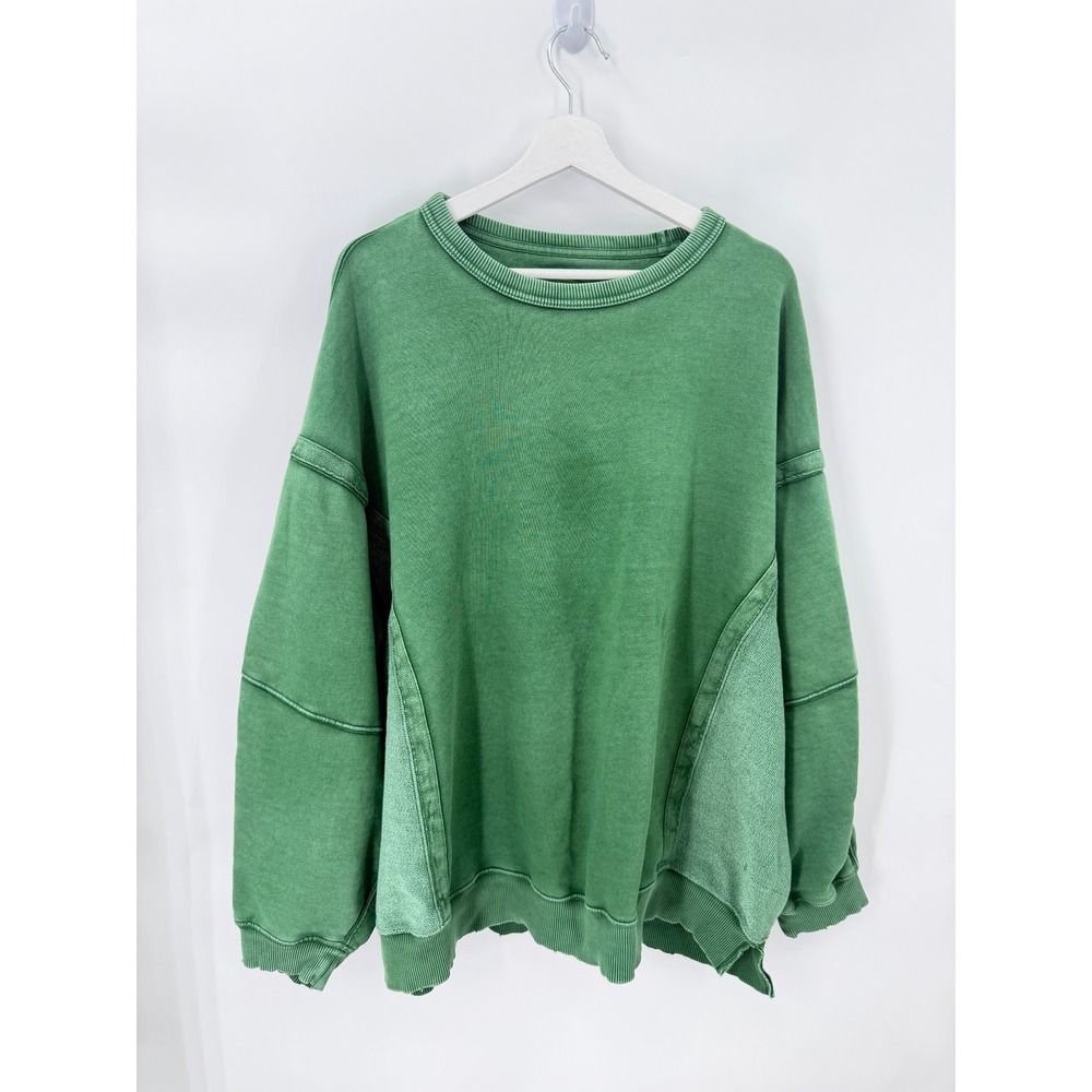 Aerie Sweatshirt Womens XL Green Desert Wash Oversized Seam Detail Pullover